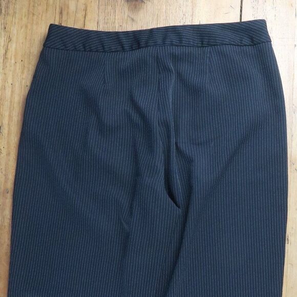 BLACK WITH LIGHT GREY PIN STRIPE WIDE LEG WORK OFFICE BUSINESS TROUSERS SIZE L - Picture 5 of 7